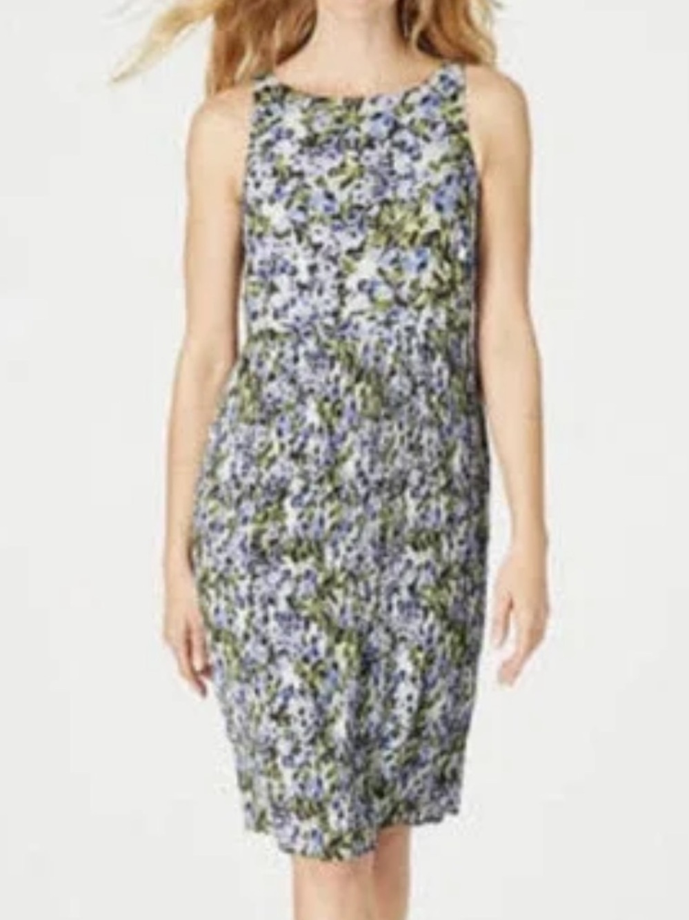 J. Jill Granite Water Pleated Midi Dress Green and Blue Floral Print Size 2X